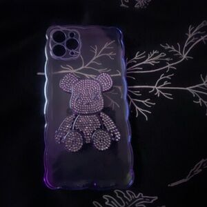 Clear blue sequin bear iphone case for 15 or 16